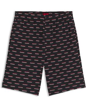 HUGO Pyjamashort Van Katoenjersey Met Logoprint - Grijs