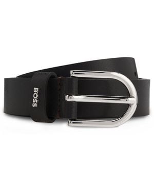 BOSS Italian-Leather Belt With Logo Keeper - Black