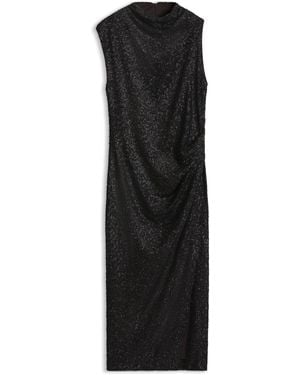 BOSS Maxi-Jurk Van Jersey Met Wikkellook En Opstaande Kraag - Zwart