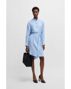 BOSS Belted Dress With Snap Placket - Blue