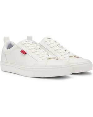 HUGO Faux-Leather Trainers With Logo Flag - White