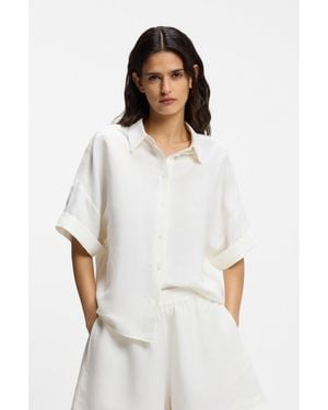 BOSS Regular-Fit Blouse With Rolled Cuffs - White
