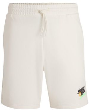 HUGO Short Van Katoenen Sweatstof Met Happy -Logo - Wit