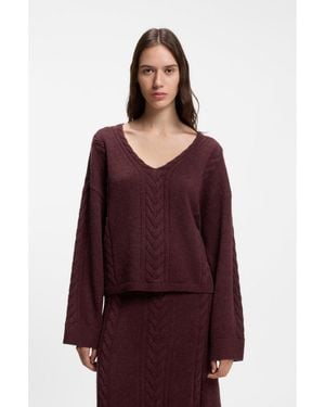 BOSS V-Neck Jumper With Cable Structure - Red