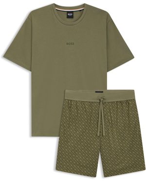 BOSS Pyjama Aus Baumwolle Mit Logo-Detail Und Monogrammen - Grün