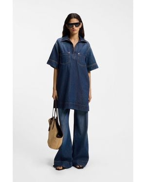 BOSS Denim Dress With Johnny Collar - Blue