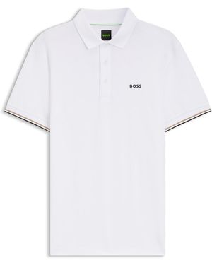 BOSS Active Slim-Fit Poloshirt Mit Geprägtem Tennisball-Muster - Weiß