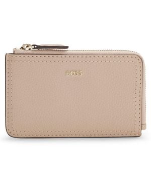 BOSS Grained-Leather Card Holder With Logo Lettering - Natural