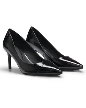 BOSS Textured-Leather Court Shoes With 7Cm Heel - Black