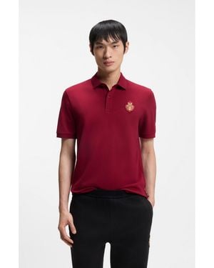 BOSS Cotton-Piqué Polo Shirt With Logo Artwork - Red