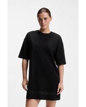 HUGO Stretch-Cotton Night Dress With Mesh Insert - Black