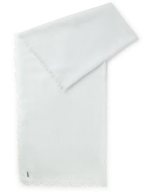 BOSS Lightweight Wool Scarf With Fringed Trims - White