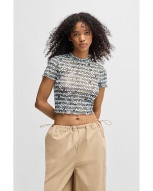 HUGO Stretch-Mesh Top With Logo Print - Grey