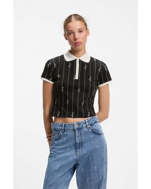 HUGO Stretch-Cotton Slim-Fit Polo With Logo Pinstripes - Black