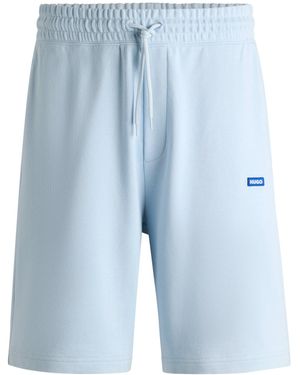 HUGO Short Van Katoenen Sweatstof Met Trekkoord En Blauw Logolabel