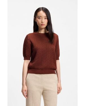 BOSS Cotton Jumper With Micro-Lace Structure - Brown