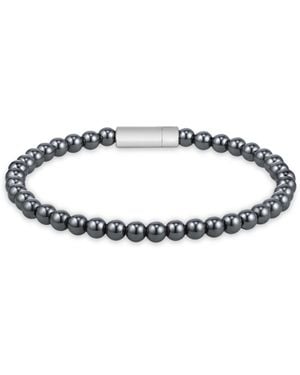 BOSS Hematite-Bead Cuff With Logo Closure - White