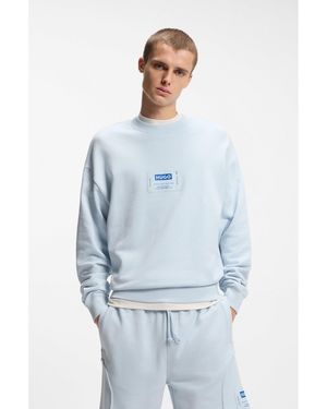 HUGO Cotton-Blend Sweatshirt With Logo Label - Blue