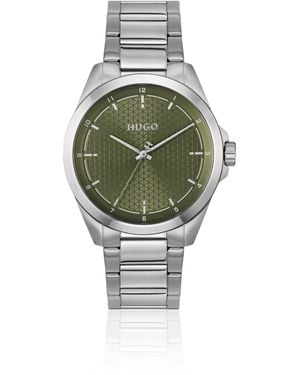 HUGO Seam Stainless-Steel Watch With Textured Dial - Green