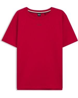 BOSS Pyjamashirt Van Stretchkatoen Met Logoprint - Rood
