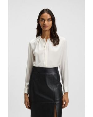 BOSS Collarless Regular-Fit Blouse - White