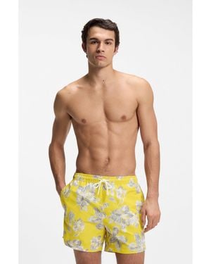 BOSS Quick-Dry Swim Shorts With All-Over Print - Green