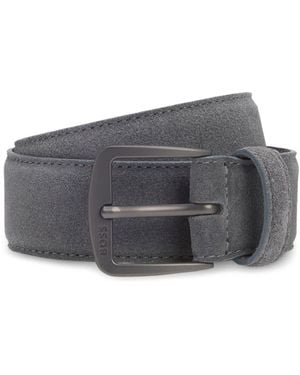 BOSS Italian-Suede Belt With Gunmetal Buckle - Grey
