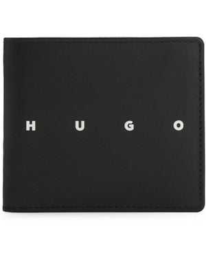 HUGO Leather Folding Wallet With Contrast Logo - Black