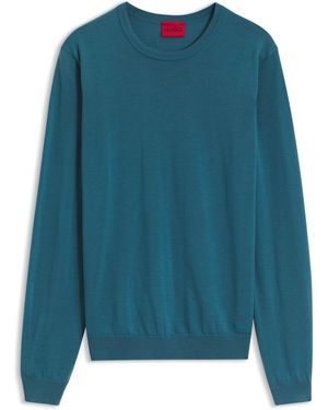 HUGO Pullover Aus Merinowolle Mit Logo-Stickerei - Blau