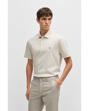 BOSS Mercerised-Cotton Polo Shirt With Double Monogram - White