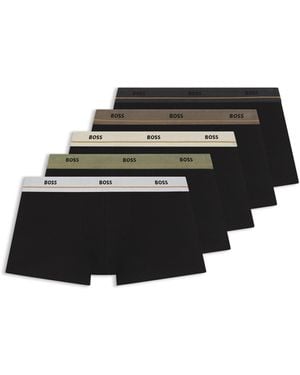 BOSS Fünfer-Pack Eng Anliegende Boxershorts Mit Kurzem Bein Aus Stretch-Baumwolle Mit Logos Am Bund - Schwarz