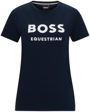 BOSS Equestrian Stretch-Cotton T-Shirt With Logo Details - Blue