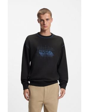 HUGO Cotton-Terry Logo Sweatshirt With Contrast Stitching - Black