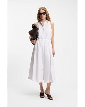 BOSS Cotton-Poplin Dress With Drawcord Waist - White
