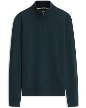 BOSS Jersey De Cuello Con Cremallera En Lana Virgen Con Cashmere - Verde