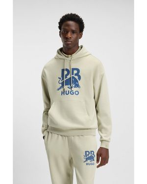 HUGO X Rb Cotton-Terry Hoodie With Bull Graphic - Blue