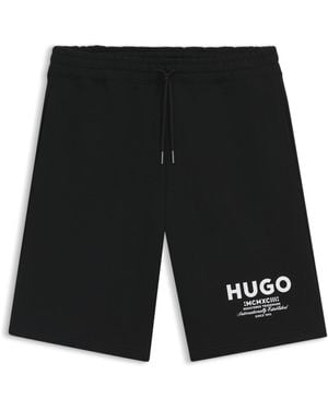 HUGO Losvallende Short Van Katoenen Badstof Met Logoprint - Zwart