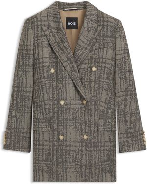 BOSS Regular-Fit Blazer With Herringbone Check - Grey