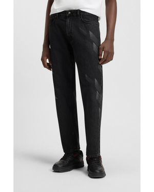 HUGO X Rb Relaxed-Fit Jeans With Lasered Pattern - Black