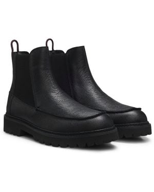 HUGO Chelsea Boots Aus Genarbtem Leder Mit Goldfolien-Logo - Schwarz