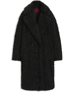 HUGO Oversized-Fit Teddy Coat With Double-Breasted Closure - Black