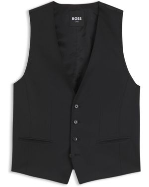 BOSS Chaleco Slim Fit En Sarga De Lana Virgen - Negro