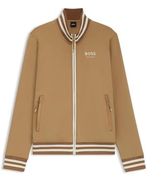 BOSS Ruitervest Met Rits En Gestreepte Details - Naturel