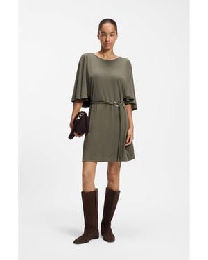 BOSS Belted Jersey Dress With Cape-Style Detail - Grey