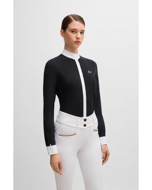BOSS Equestrian Show Blouse With Four-Way Stretch - White