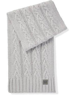 BOSS Equestrian Cable-Knit Scarf With Logo Patch - Grey