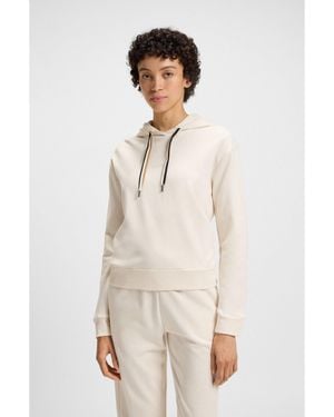 BOSS Logo-Print Hoodie With Signature-Stripe Cords - Natural