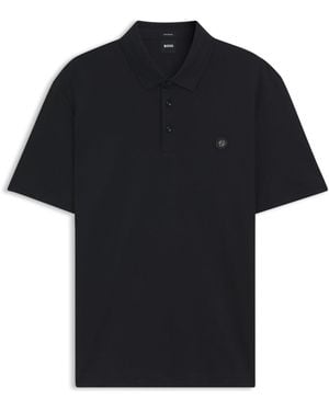 BOSS Mercerised-Cotton Polo Shirt With Double B Monogram - Black