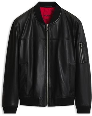 HUGO Nappa-Leather Bomber Jacket With Stacked-Logo Rivet - Black