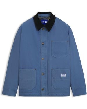 HUGO Oversized Jacke Aus Baumwoll-Canvas Mit Cordkragen - Blau